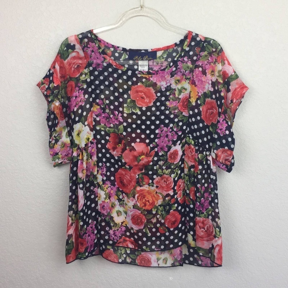 BNWT! BLUE RAIN Polka Dot & Floral Blouse